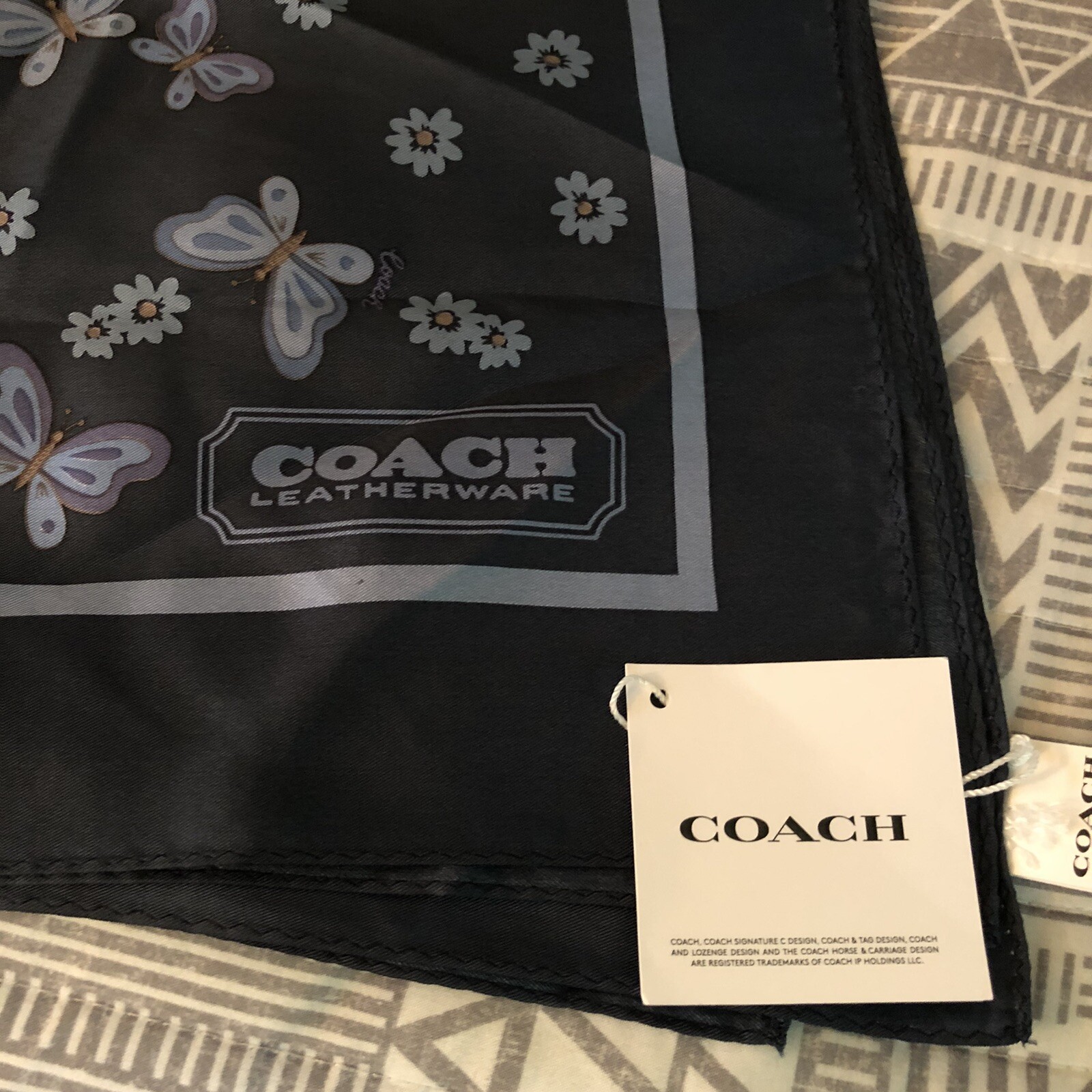 NWT Coach Lovely Butterfly navy scarf 35x35 Style No. CH067 thumbnail 4