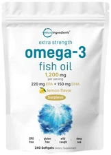 Micro Ingredients Extra Strength Omega 3 Fish Oil Supplements 1200mg Per Serv...