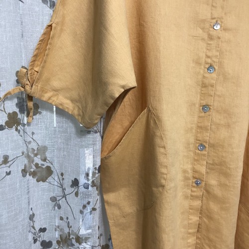 Sigrid Olsen Linen Tunic Top Women M Yellow Button Up Pockets Coastal Boho - Picture 2 of 12