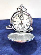 LONDON SILVER TONE POCKET WATCH WITH 12 CHAIN