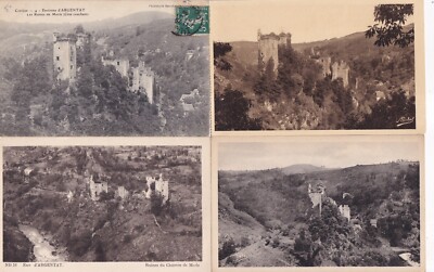 Lot of 4 old postcards postcards 9x14m Castle of Merle Correze 3