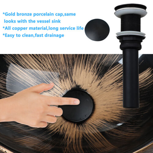 Oval Ceramic Bathroom Sink Black Waterfall Deck Mount Mixer Brass Taps Set Drain - Picture 6 of 7