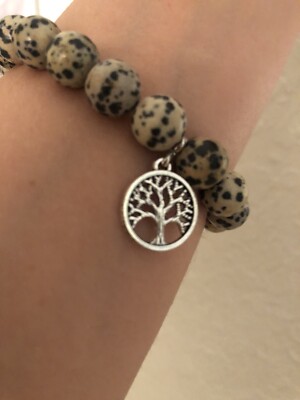 Dalmatiner Jaspis Natur Edelstein Lebensbaum Bettelarmband