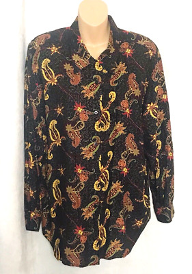 Vintage Hype Women's Paisley Print  Button Down Long Sleeve Blouse Size L