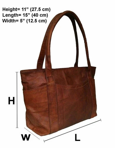 Women 16,, Tote Satchel Shoulder Bag Handmade Real Brown Leather Shopping Purse