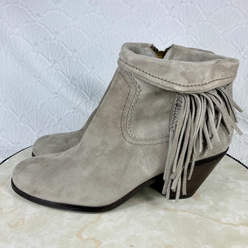 Sam Edelman Ankle Booties Womens Size 9.5 Gray Suede Fringe Western Cowboy Boots - Picture 6 of 12