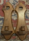Vintage Pair Solid Wood Wall Sconce Candle Holders, Heart Cut-Out 15" tall