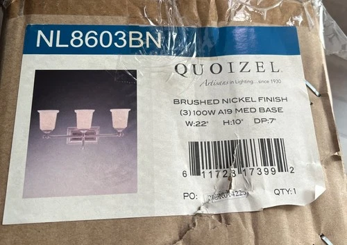 Quoizel NL8603BN Nicholas Bath Vanity, 3-Light 300 Total Watts, Brushed Nickel - Picture 1 of 3