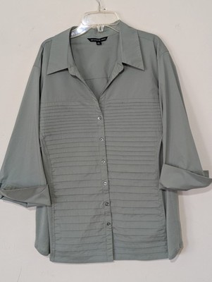 Zac Rachel Woman Pleated Button Shirt Size 3X Sage Jersey Side Panels Office