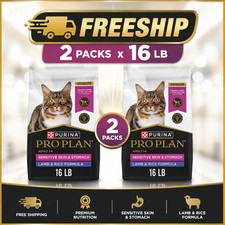 2 packs Purina Pro Plan Sensitive Skin Stomach Adult Dry Cat Food -16 LB