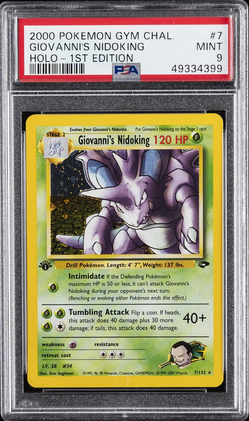 2000 POKEMON GYM CHALLENGE HOLO-1ST ED #7 GIOVANNI'S NIDOKING PSA 9