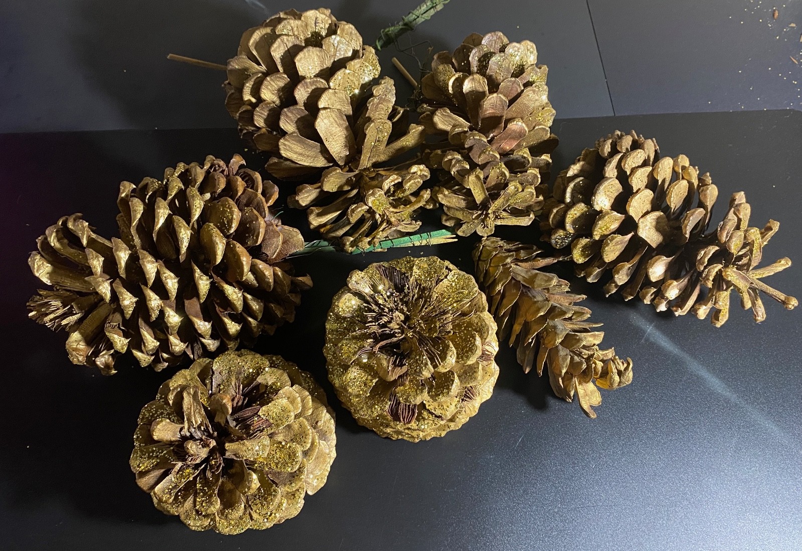 Assortment Vintage Pine Cone Gold Glitter Natural 8",7",6",5", 4",3",2"