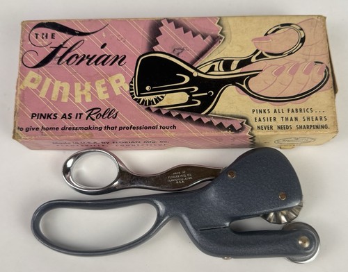 Vintage Florian Pinker Pinking Shears Rotary Fabric Cutter w Original Box