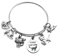 Cat Bracelet Pets Lover Kitty Crazy Lady Cat Mom Gift Best Friend Paw Print Bang
