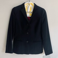 Blazer Jacket Black Lined Classic Simple Crepe Sharp Collar Women s Size S