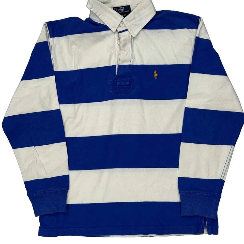 Age 10-12 Polo By Ralph Lauren Striped Rugby Shirt - Medium Blue Cotton - Image 4 of 4