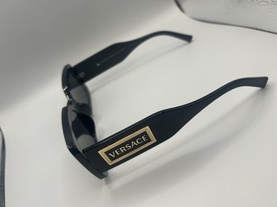 Versace 22888 Rectangle Sunglasses Black Plastic Frame Tinted UV Logo 140mm