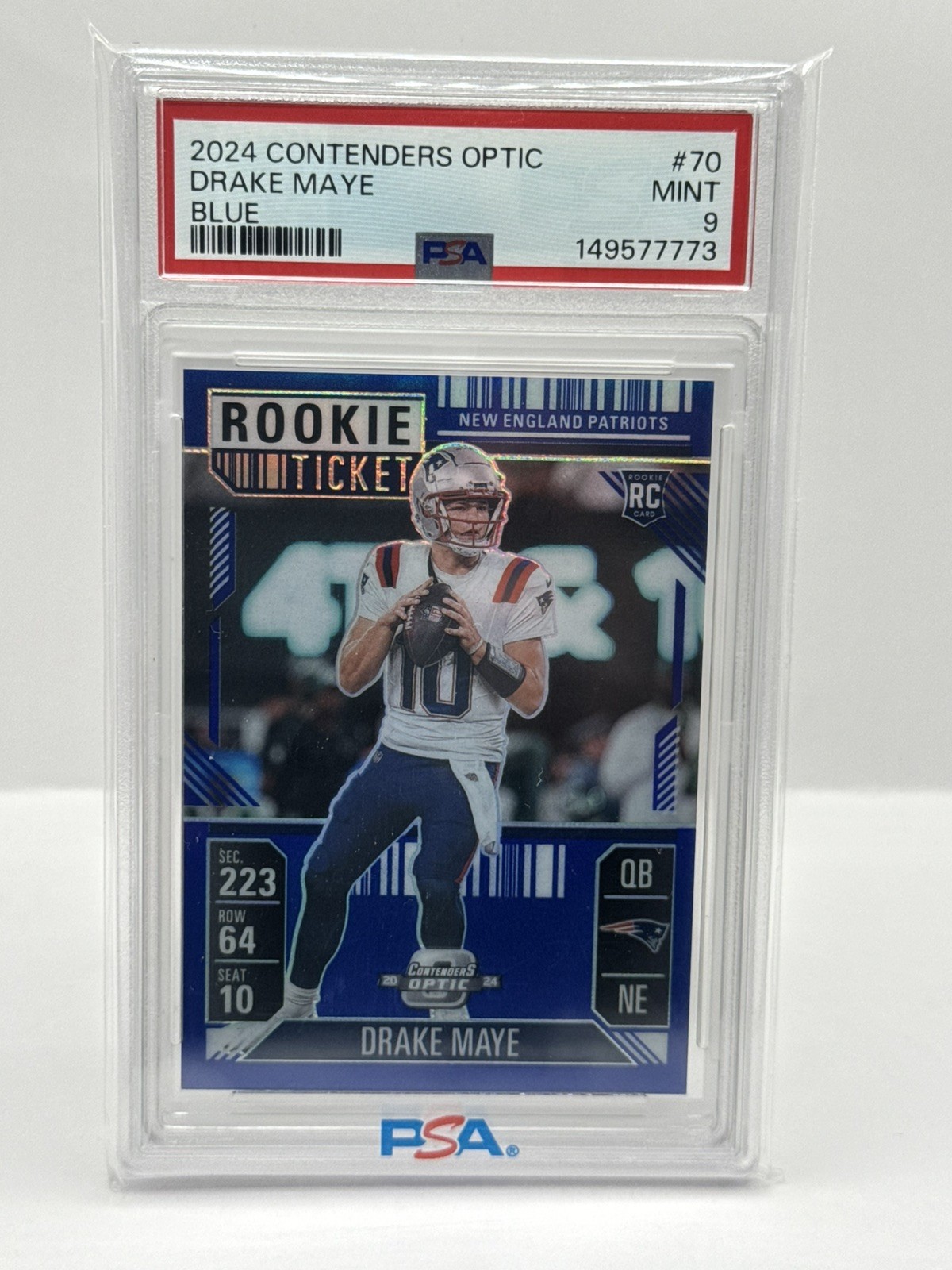 2024 Panini Contenders Optic - Rookie Ticket Drake Maye #70 Blue Prizm /99 (RC)