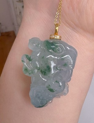 Icy Translucent Tiger Rose Green Jade Jadeit 18k Diamanten Gold Anhänger Neu
