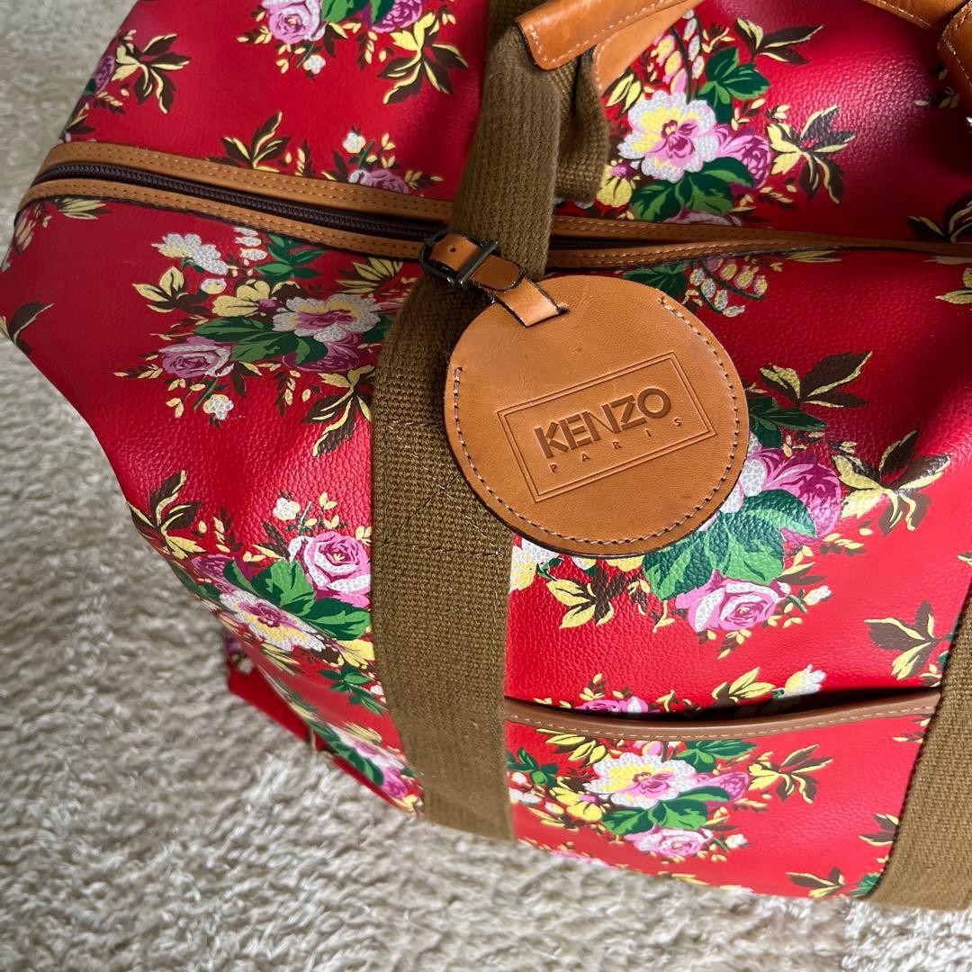 Kenzo Paris Large Boston Bag Pvc X Genuine Leather Floral Pattern