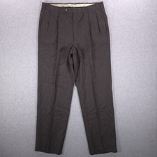 Austin Reed Vtg USA Brown Virgin Wool Pleated Mid Rise Dress Pants Mens 34x32