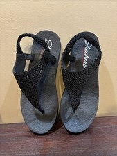 Skechers 31560 Beaded Sparkle Black Size 11 Slingback Thong Sandals Yoga Womens