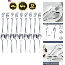 24 Pcs Forks and Spoons Silverware Set, Food Grade Stainless Steel Flatware C...
