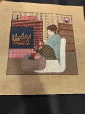 TS Hand Painted Needlepoint Canvas Of Knitter