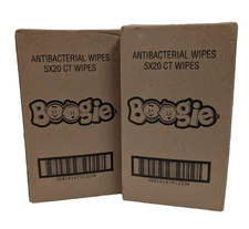2 x Boogie Antibacterial Hand Wipes, Each Box has 5 packs of 20! Exp. 12/27