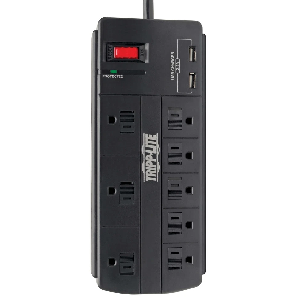 8 Outlet Surge Protector With 2 Usb Ports 1200 Joules Power Strip Black - Image 3 of 4