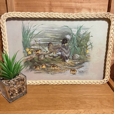 Vintage MCM SMIT Imperial Melamin Ente Melamin Tablett gewebter Vinylrand britisch