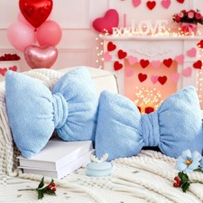 2 Pcs Valentine Blue Bow Pillows Decorative 15.35 x 11.4 Fluffy Cute Bow Throw P