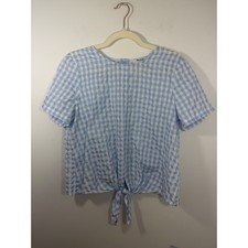 Madewell Blue Gingham Tie Front Button Back Blouse Womens M Short Sleeve Top