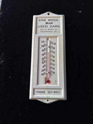 Vintage Mobil Thermometer Erb Bros. Used Cars Elizabethtown Pa