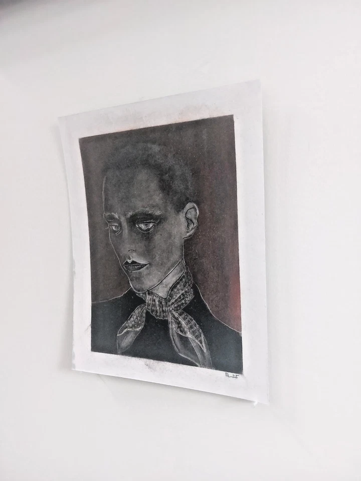 Dibujo de retrato original carbón - ÚNICO arte contemporáneo negro y rojo, 6,75x9 I Foto 3 de 4