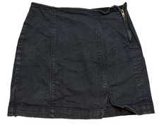 PacSun Black Soft Stretch Denim Mini Skirt Size 25 Side Zip Panel Fitted Bodycon