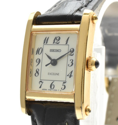 [EXC+5] Seiko Exceline 1F21-5C70 Shell Dial Gold Tank Quartz Ladies Watch JAPAN