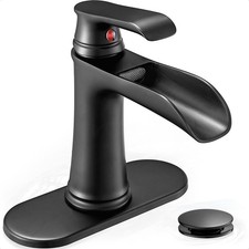 Bathroom Waterfall Faucet, Brass Matte Black Bathroom Faucet, One Handle Bath...
