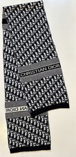 Auth Christian Dior Oblique Knit Scarf Navy Blue White CD Logo Jacquard Muffler