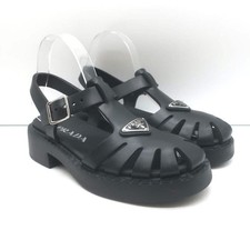 Prada Soft Cage Rubber Fisherman Sandals Black Size 35