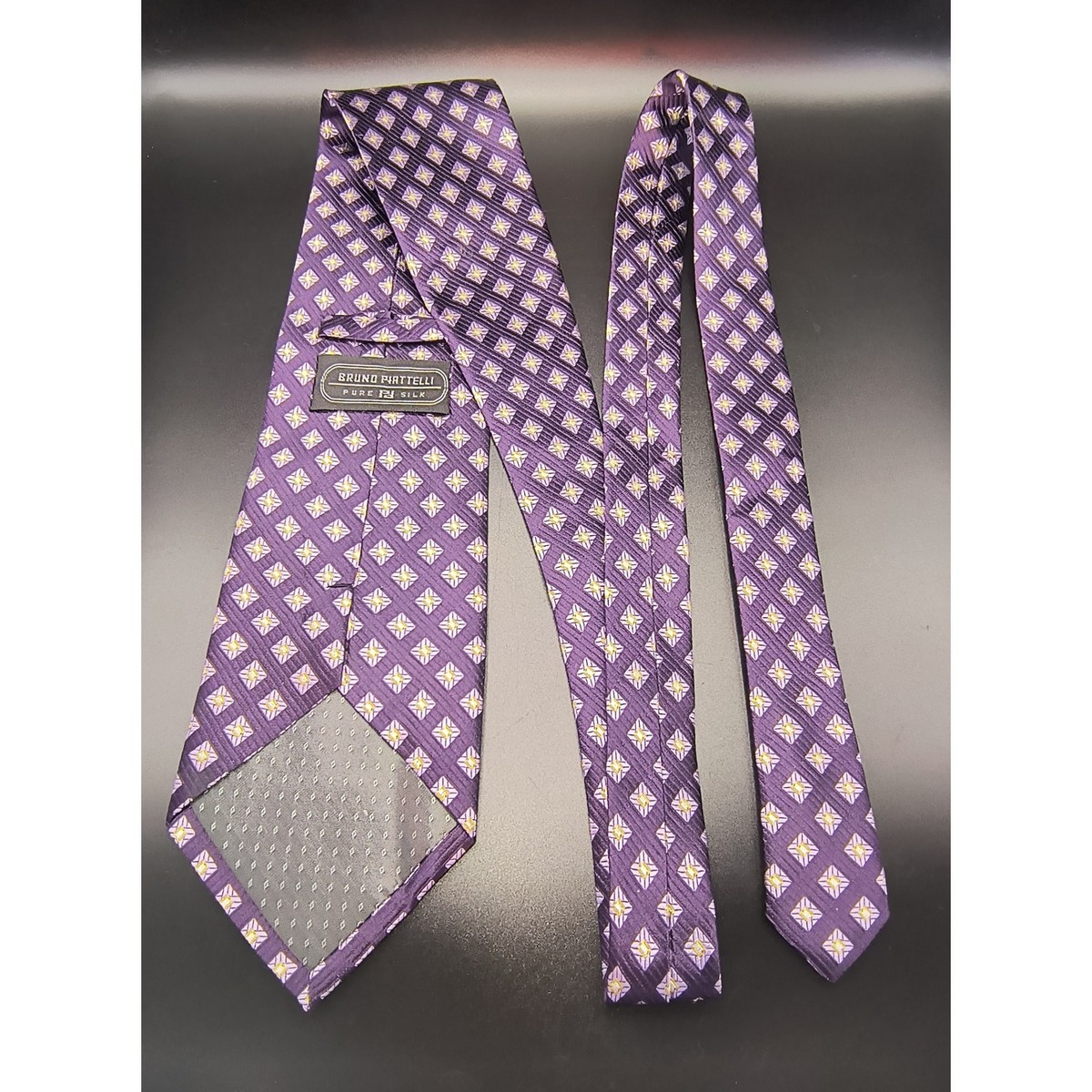 Bruno Piattelli Purple Geometric Patterned Tie - 100% Silk - 62 1/2" x 4" View 3