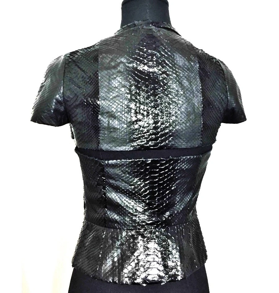GUCCI ~ RARA pelle di serpente vera PYTHON 2 in 1 top giacca nera taglia: S * AUTENTICA