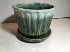 Vintage McCoy 0373 Planter Flower Pot Pottery Green Bamboo w/ Saucer Mid Century