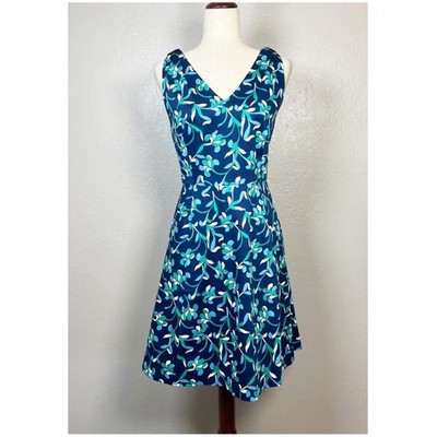 DRAPER JAMES Women's Size 10 Navy Blue Floral Sleeveless Knot Fit & Flare Dress