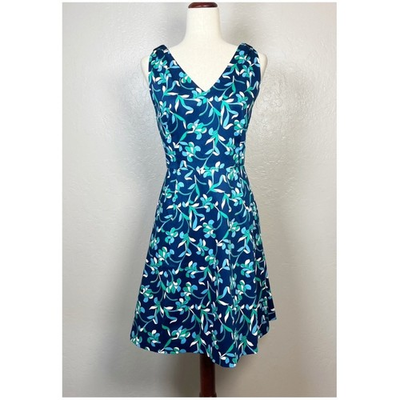 #ad DRAPER JAMES Women#x27;s Size 10 Navy Blue Floral Sleeveless Knot Fit amp; Flare Dress $38.00