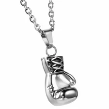 Mens Stainless Steel Boxing Glove Silver Tone Pendant Cool Necklace 22" Chain