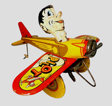 Vintage 1940's Marx Rookie Pilot Airplane Tin Wind-Up Toy Plane Motor Works