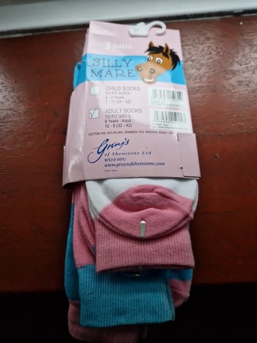 SILLY MARE Caballo Calcetines Mujer Talla 12-8 ROSA 3pk Calcetines Caballos Animales Ecuestres - Imagen 4 de 8