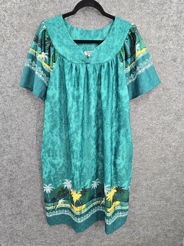 Anthony Richards Kaftan Mumu Dress Womens Large Pockets Short Sleeve Midi Green - Picture 11 of 13