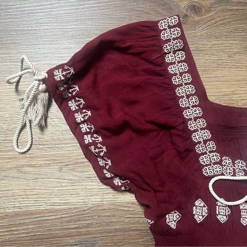 Tularosa Maroon Red Embroidered Tasseled Benny Peasant Top Medium NWT - Picture 5 of 10